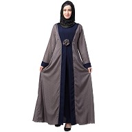 Polka dotted layered abaya- Grey-Navy Blue Polka dotted layered abaya- Grey-Navy Blue